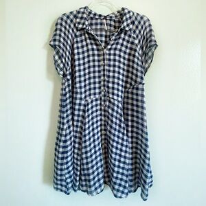 Free People | blue gingham button front mini dress